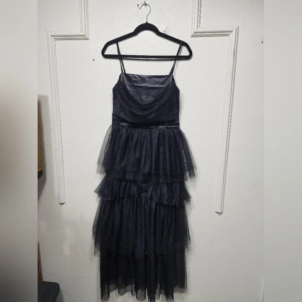 Lulus Sultry Sweetness Black Tiered Tulle Maxi Dress M Wedding Party Guest Dark - Picture 6 of 11